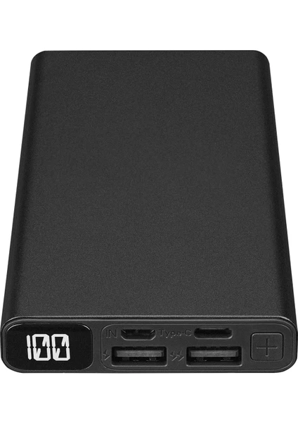 IP-K27 10000MAH 2*usb+Micro+Type-C Metal Kasa Siyah LCD Ekranlı Taşınabilir Pil Şarj Cihazı