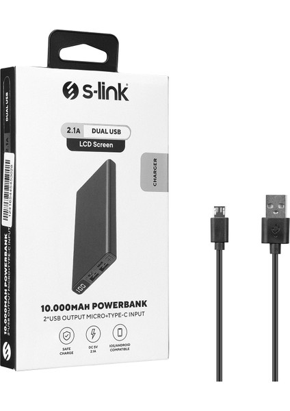 IP-K27 10000MAH 2*usb+Micro+Type-C Metal Kasa Siyah LCD Ekranlı Taşınabilir Pil Şarj Cihazı