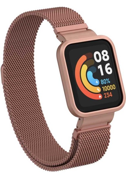 wowacs Xiaomi Redmi Watch Mi Watch Lite Uyumlu Kordon Metal Kadran Çerçeveli Hasır Akıllı Saat Kordonu