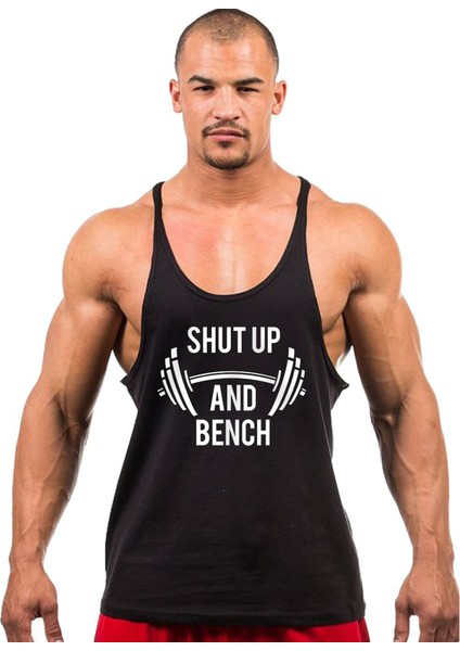 Shutup And Bench Gym Fitness Tank Top Sporcu Atleti Siyah