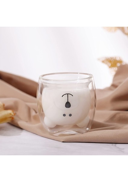 Ayıcıklı Çift Cidarlı Tasarım Cam Bardak 250 ml - Hediyelik Çift Cidarlı Ayıcık Bardak