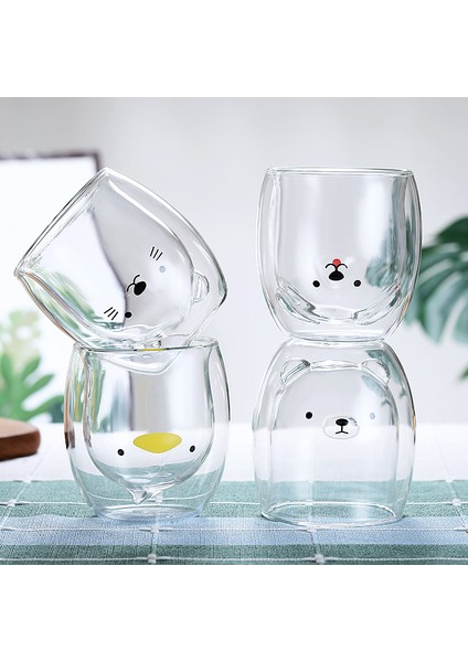 Ayıcıklı Çift Cidarlı Tasarım Cam Bardak 250 ml - Hediyelik Çift Cidarlı Ayıcık Bardak