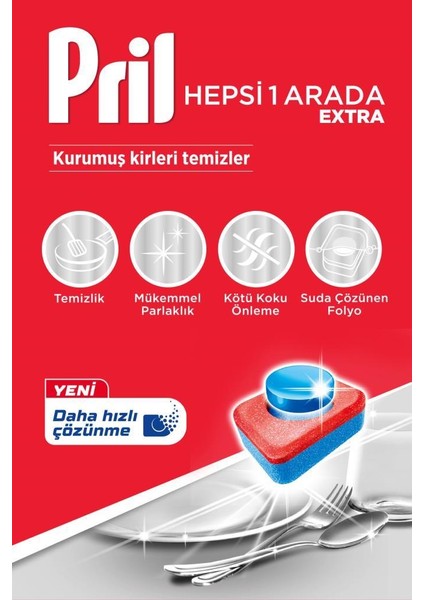 Hepsi Bir Arada Extra 90 Yıkama Bulaşık Makinesi Deterjanı Tableti (2 x 45'li Paket)