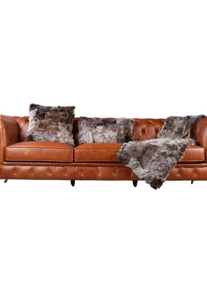 Kahverengi Tonları Toskana Doğal Kürk Şal Takımı