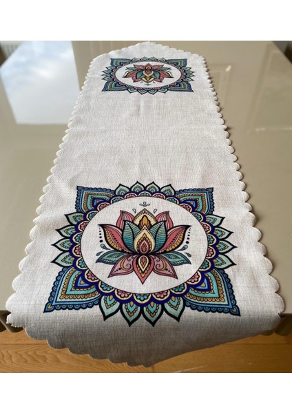 Mandala Desenli 35*135 cm Lazer Kesim Runner