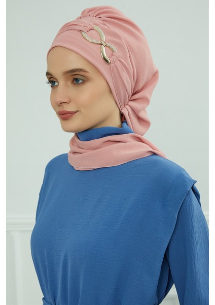 Aksesuarlı Aerobin Kumaş Hazır Türban,pembe,ht-94