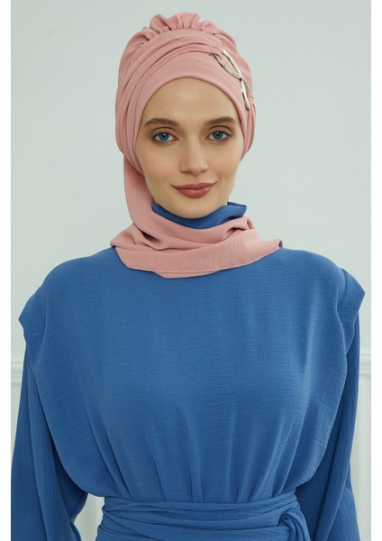 Aksesuarlı Aerobin Kumaş Hazır Türban,pembe,ht-94