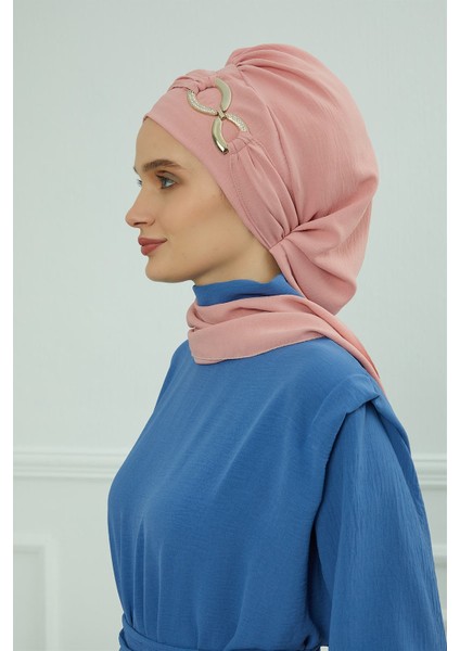 Aksesuarlı Aerobin Kumaş Hazır Türban,pembe,ht-94