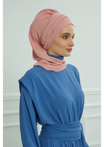 Aksesuarlı Aerobin Kumaş Hazır Türban,pembe,ht-94