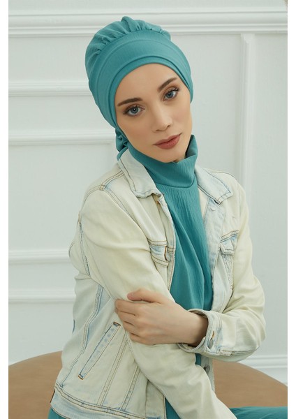 Pileli Aerobin Hazır Türban,mint Yeşili,ht-91