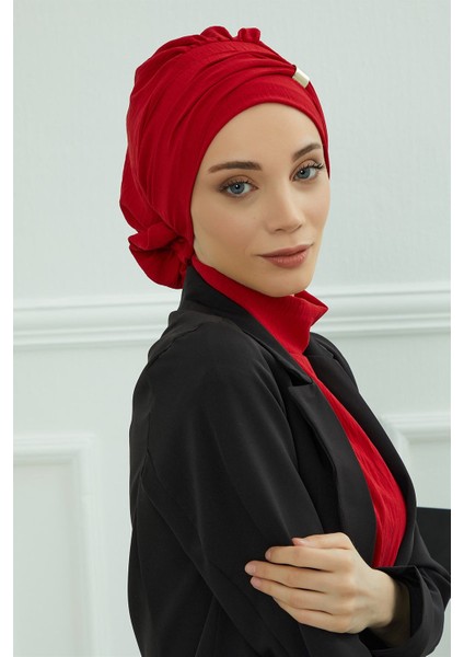 Aksesuarlı Aerobin Kumaş Hazır Türban,kırmızı,ht-95