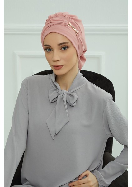 Aerobin Kumaş Aksesuarlı Hazır Türban,pembe,ht-93
