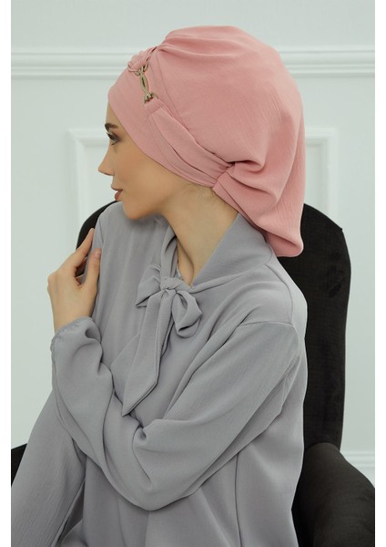 Aerobin Kumaş Aksesuarlı Hazır Türban,pembe,ht-93