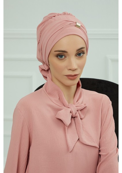 Aisha's Design Aksesuarlı Aerobin Kumaş Hazır Türban,pembe,ht-95