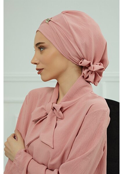 Aisha's Design Aksesuarlı Aerobin Kumaş Hazır Türban,pembe,ht-95