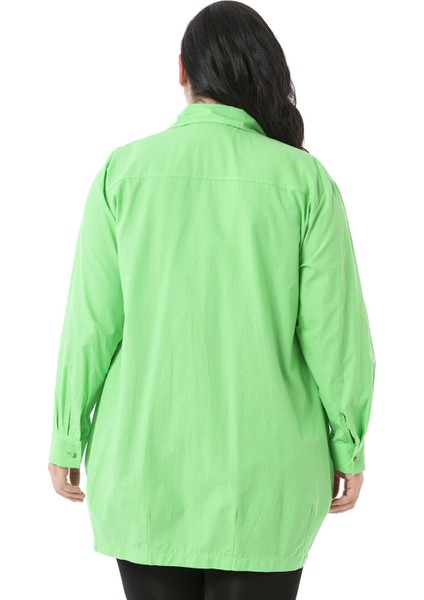 Büyük Beden Kadın Silüeti Baskılı Yarım Balon Kalıp Eteği Dikişli Yeşil Gömlek modelleri