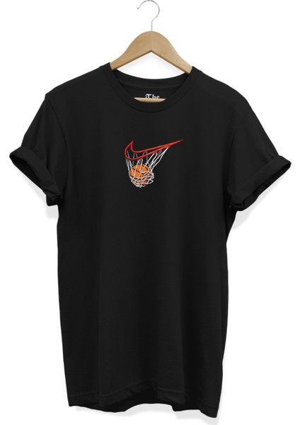 The Baskı Siyah Unisex Basketbol Topu Logo Baskılı Kısa Kollu T-Shirt