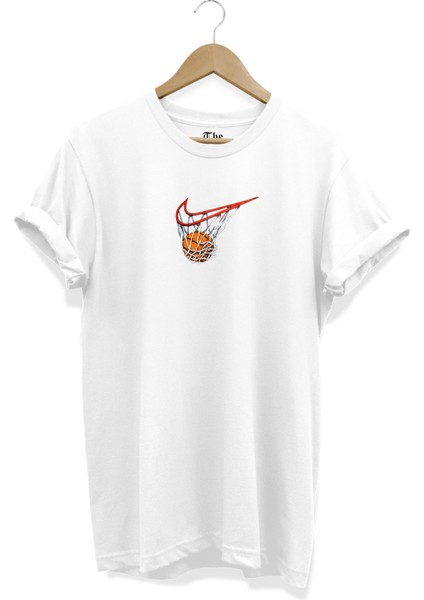 The Baskı Beyaz Unisex Basketbol Topu Logo Baskılı Kısa Kollu T-Shirt