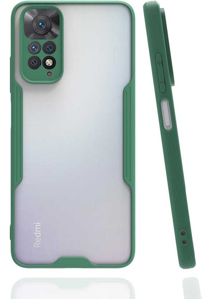 Case 4U Xiaomi Redmi Note 11 Kılıf Kamera Korumalı Ultra Ince Buzlu Mat Renkli Parfe Silikon Kapak Koyu Yeşil