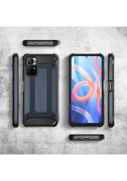 Case 4U Xiaomi Poco M4 Pro 5G Kılıf Military Armor Çift Katmanlı Crash Silikon Kılıf Mavi