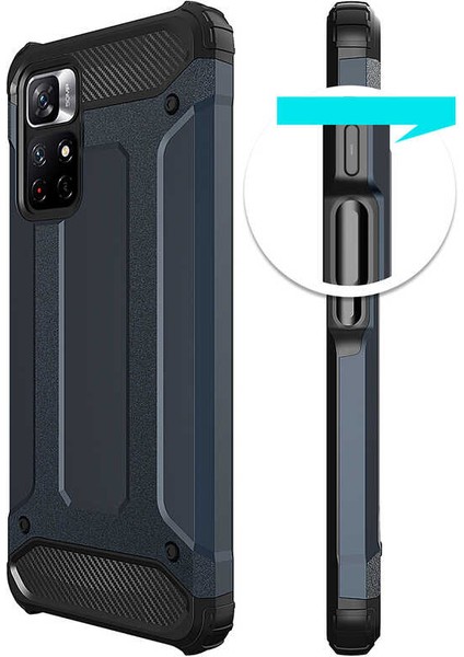 Case 4U Xiaomi Poco M4 Pro 5G Kılıf Military Armor Çift Katmanlı Crash Silikon Kılıf Mavi