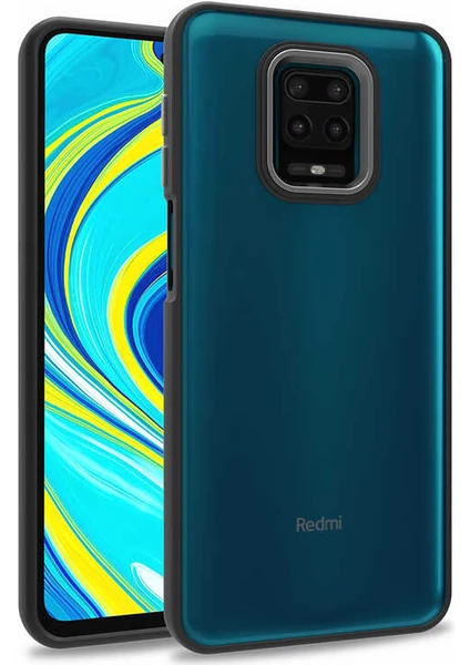 Case 4U Xiaomi Redmi Note 9 Pro Kılıf Kamera Çıkıntılı Arkası Kristal Şeffaf Hassas Tuşlu Renkli Kenarlı Flora Kapak Siyah