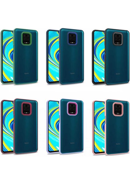 Case 4U Xiaomi Redmi Note 9S Kılıf Kamera Çıkıntılı Arkası Kristal Şeffaf Hassas Tuşlu Renkli Kenarlı Flora Kapak Kırmızı