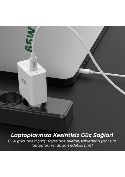 BX-UC65WFTA Macbook / iPad ve Laptop Uyumlu 65W Type-C Şarj Adaptör & 3A Type-c to Type-C Kablo