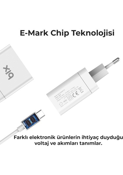 BX-UC65WFTA Macbook / iPad ve Laptop Uyumlu 65W Type-C Şarj Adaptör & 3A Type-c to Type-C Kablo