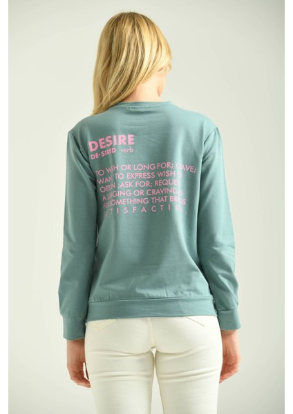 Mint Sırt Baskılı Basic Örme Sweatshirt