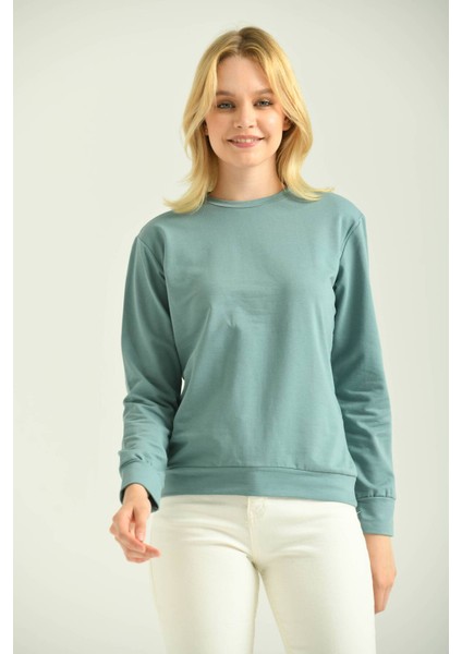 Mint Sırt Baskılı Basic Örme Sweatshirt