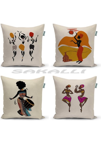 Sakalli Home 4'lü Kombin 3D Baskılı Dekoratif Kırlent Kılıfı
