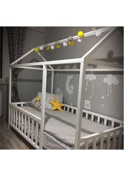 Baby Kinder Çatılı Beyaz Montessori Bebek & Çocuk Karyolası