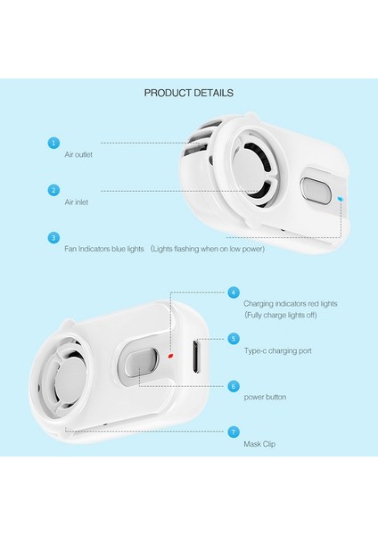 Filtrelenmiş Şarj Edilebilir Maske Fan Beyaz (Yurt Dışından)