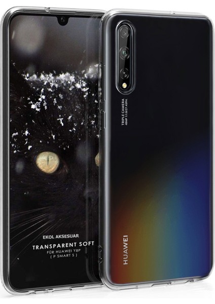 Huawei Y8P Kılıf Clear Soft Transparent Şeffaf Ince Silikon + Ekran Koruyucu
