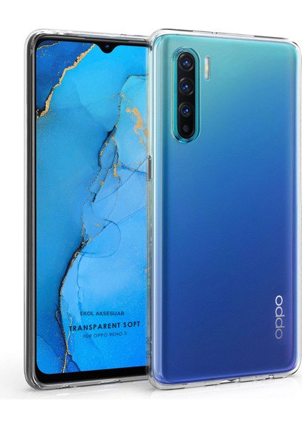 Oppo Reno 3 Kılıf Clear Soft Transparent Şeffaf Ince Silikon + Ekran Koruyucu