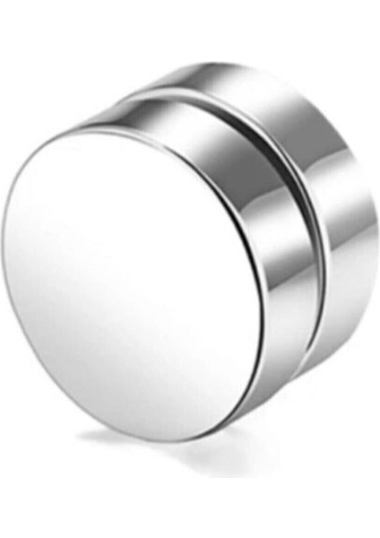 Gümüş Düz Yuvarlak Mıknatıslı Erkek Küpe 1 Adet 8mm Mıknatıs Çelik Manyetik