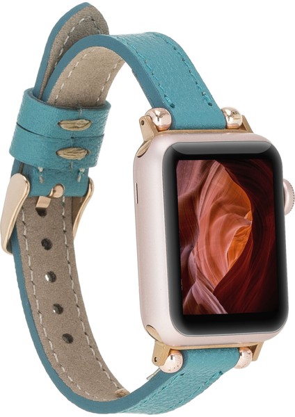 Bouletta Apple Watch Uyumlu Deri Kordon 38-40-41MM Ferro Cp5 Turkuaz