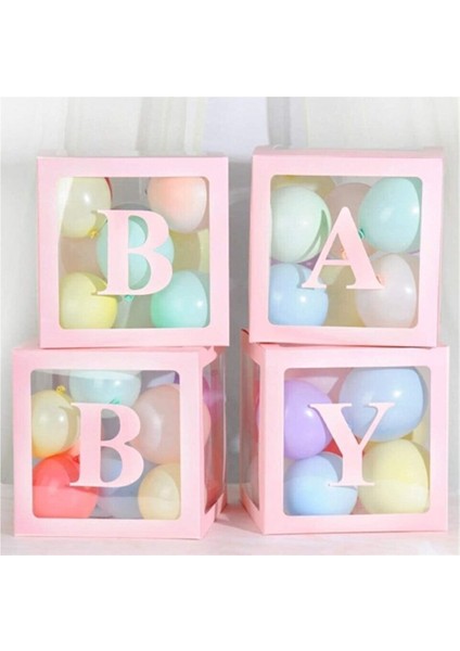 Baby Yazılı Pembe Şeffaf Harfli Kutu + 30 Adet Balon