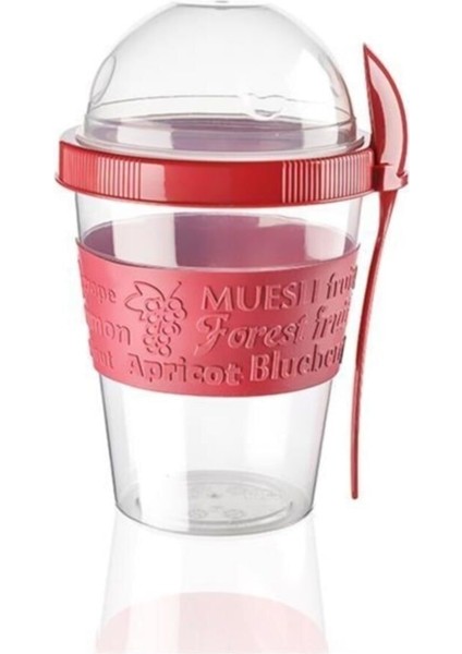 Kırmızı Kaşıklı Portatif Yoğurt Kabı 600 ml