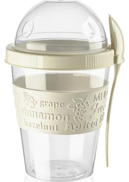 Krem Kapaklı Kaşıklı Hazırla ve Çık Meyveli Yoğurt Kabı 600 ml