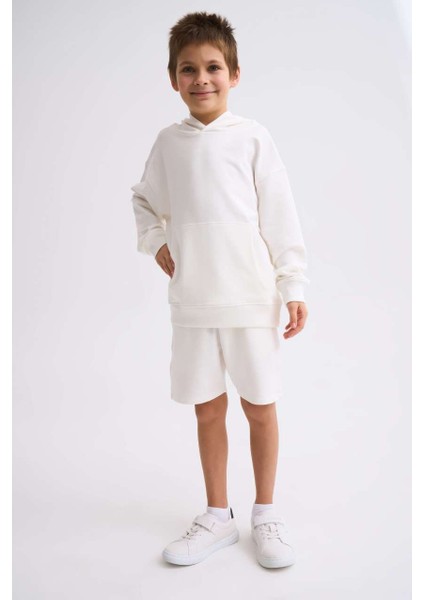 Organik Kapüşonlu Uzun Kollu Erkek Çocuk Sweatshirt - Ekru Ekru - 12-14 fiyatları