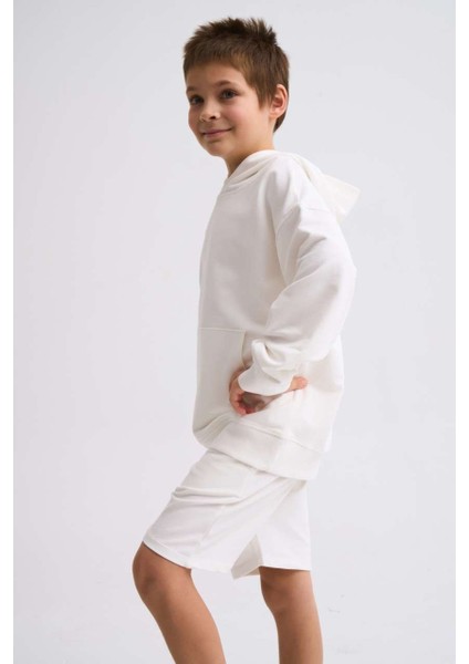 Organik Kapüşonlu Uzun Kollu Erkek Çocuk Sweatshirt - Ekru Ekru - 12-14 modelleri
