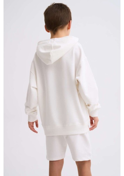 Organik Kapüşonlu Uzun Kollu Erkek Çocuk Sweatshirt - Ekru Ekru - 12-14 fırsatları
