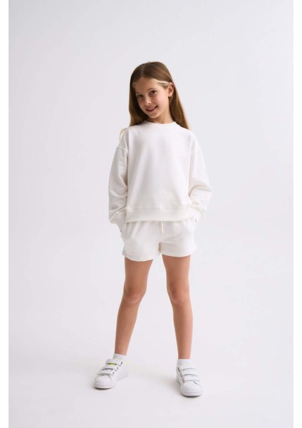 Organik Uzun Kollu Kız Çocuk Sweatshirt - Ekru Ekru - 8-10