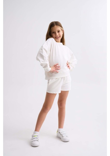 Organik Uzun Kollu Kız Çocuk Sweatshirt - Ekru Ekru - 8-10