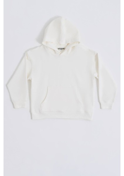 Organik Kapüşonlu Uzun Kollu Kız Çocuk Sweatshirt - Ekru Ekru - 8-10