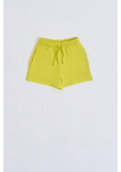 Organik Bağcıklı Cepli Kız Çocuk Şort - Sarı Sarı - 6-8