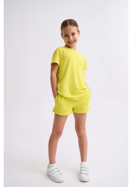 Organik Bağcıklı Cepli Kız Çocuk Şort - Sarı Sarı - 6-8 fiyatları