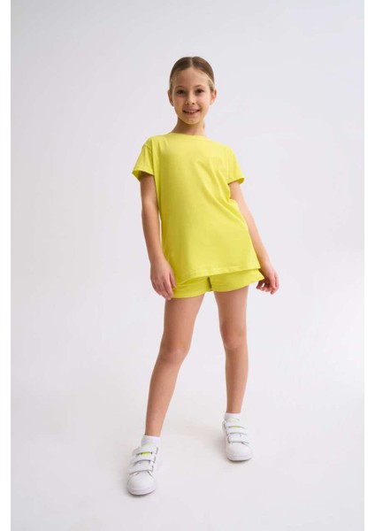 Organik Bağcıklı Cepli Kız Çocuk Şort - Sarı Sarı - 6-8 modelleri